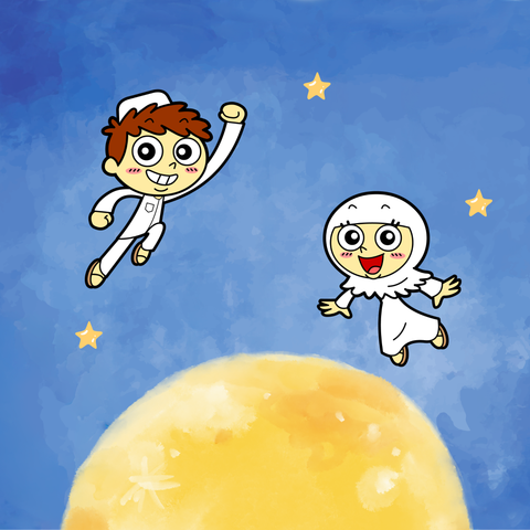 muslim children character having fun