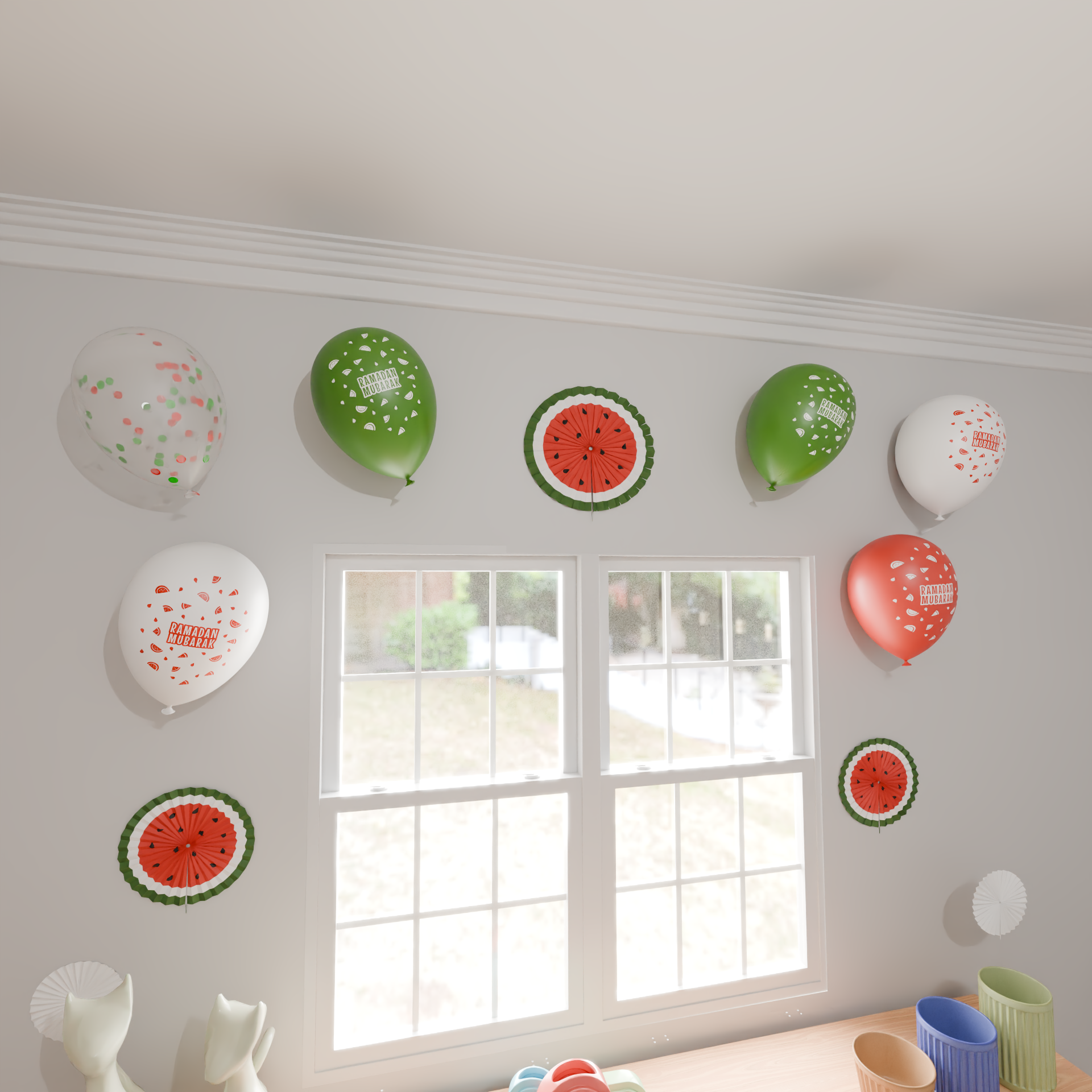 Ramadan Mubarak Palestine Themed Balloons - Watermelon Decoration Latex Balloons