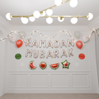 Ramadan Palestine Themed Decoration | Ramadan Mubarak Watermelon Foil Letter Balloons Hanging Decoration White