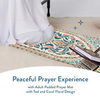 Adult Padded Prayer Mat with Teal and Coral Floral Design | Urban Rugs UK