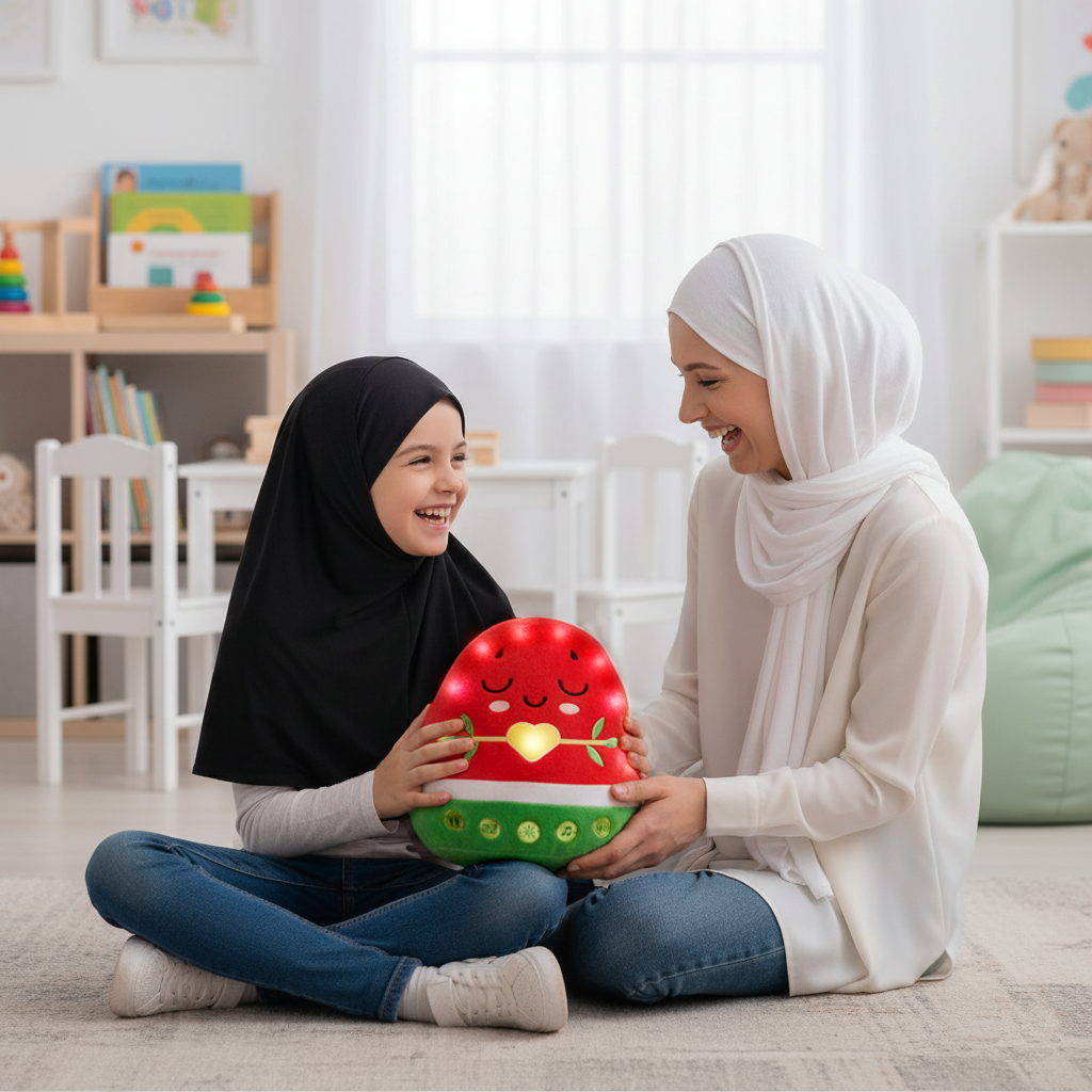 Nūr the Watermelon | A NEW Light-Up Interactive Islamic Plushie, Learn Surahs, Duas & More | A beautiful Ramadan & Eid Gift for Loved Ones