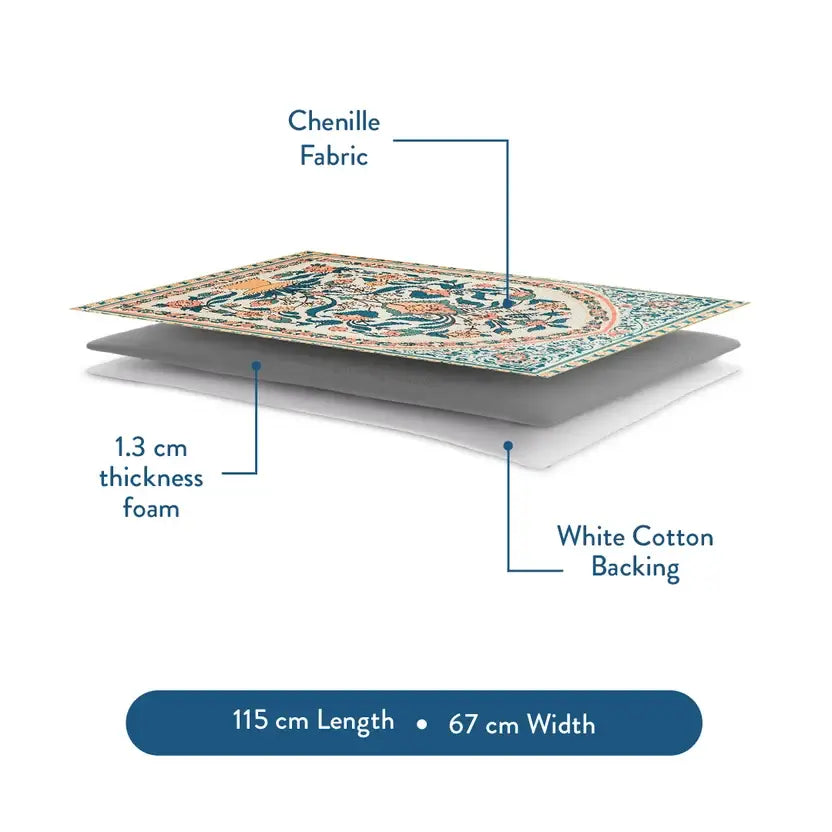 Adult Padded Prayer Mat with Teal and Coral Floral Design | Urban Rugs UK
