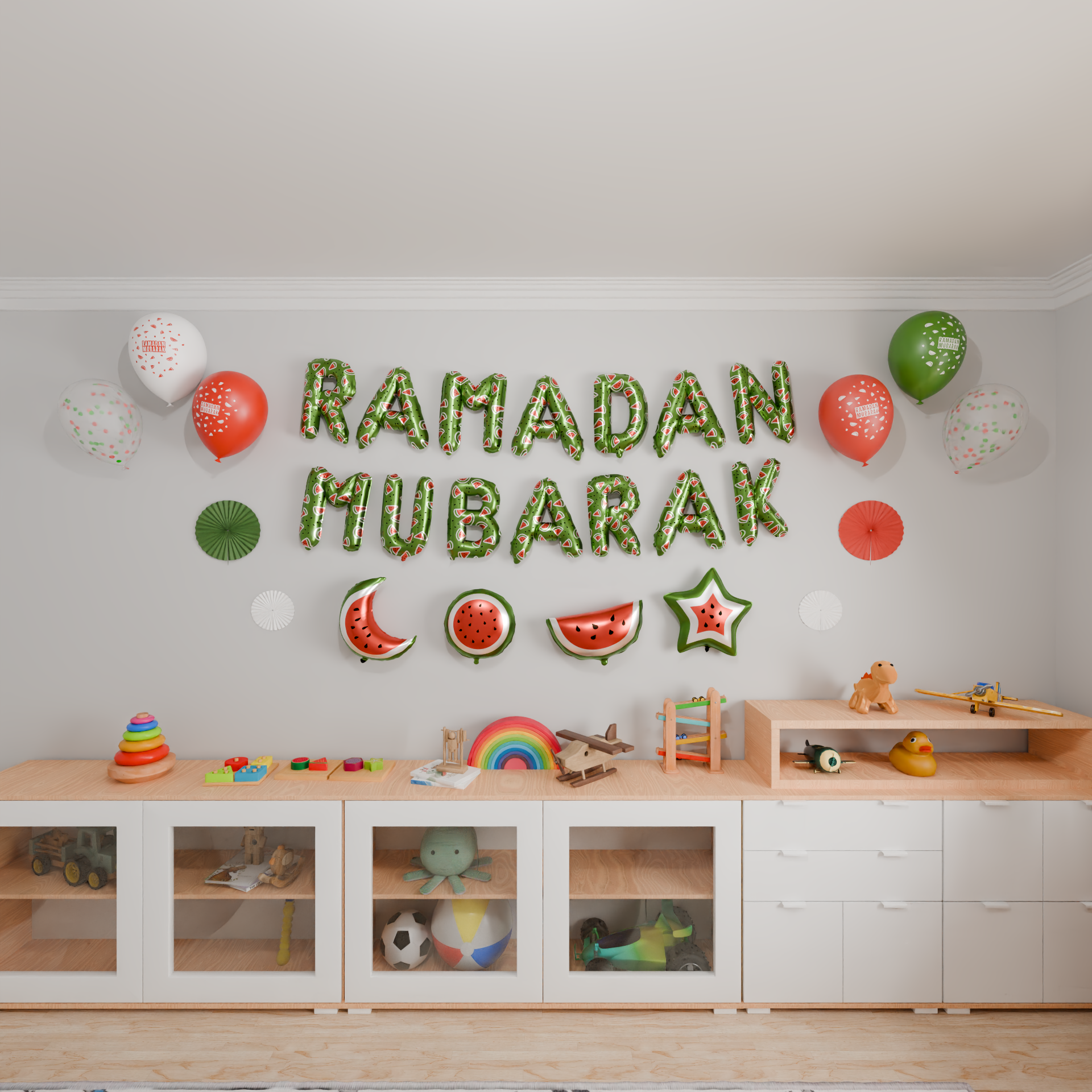 Ramadan  Palestine Themed Decoration | Ramadan Mubarak Watermelon Foil Letter Balloons Hanging Decoration Green