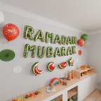 Ramadan  Palestine Themed Decoration | Ramadan Mubarak Watermelon Foil Letter Balloons Hanging Decoration Green