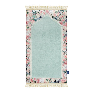 Adult Padded Prayer Mat with Soft Mint Floral Design | Urban Rugs UK