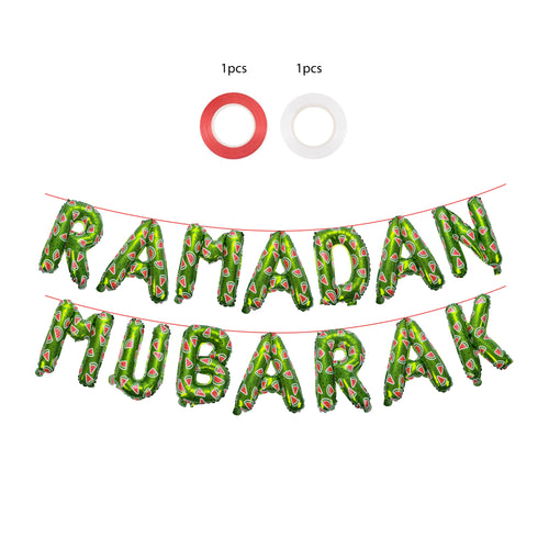 Ramadan  Palestine Themed Decoration | Ramadan Mubarak Watermelon Foil Letter Balloons Hanging Decoration Green