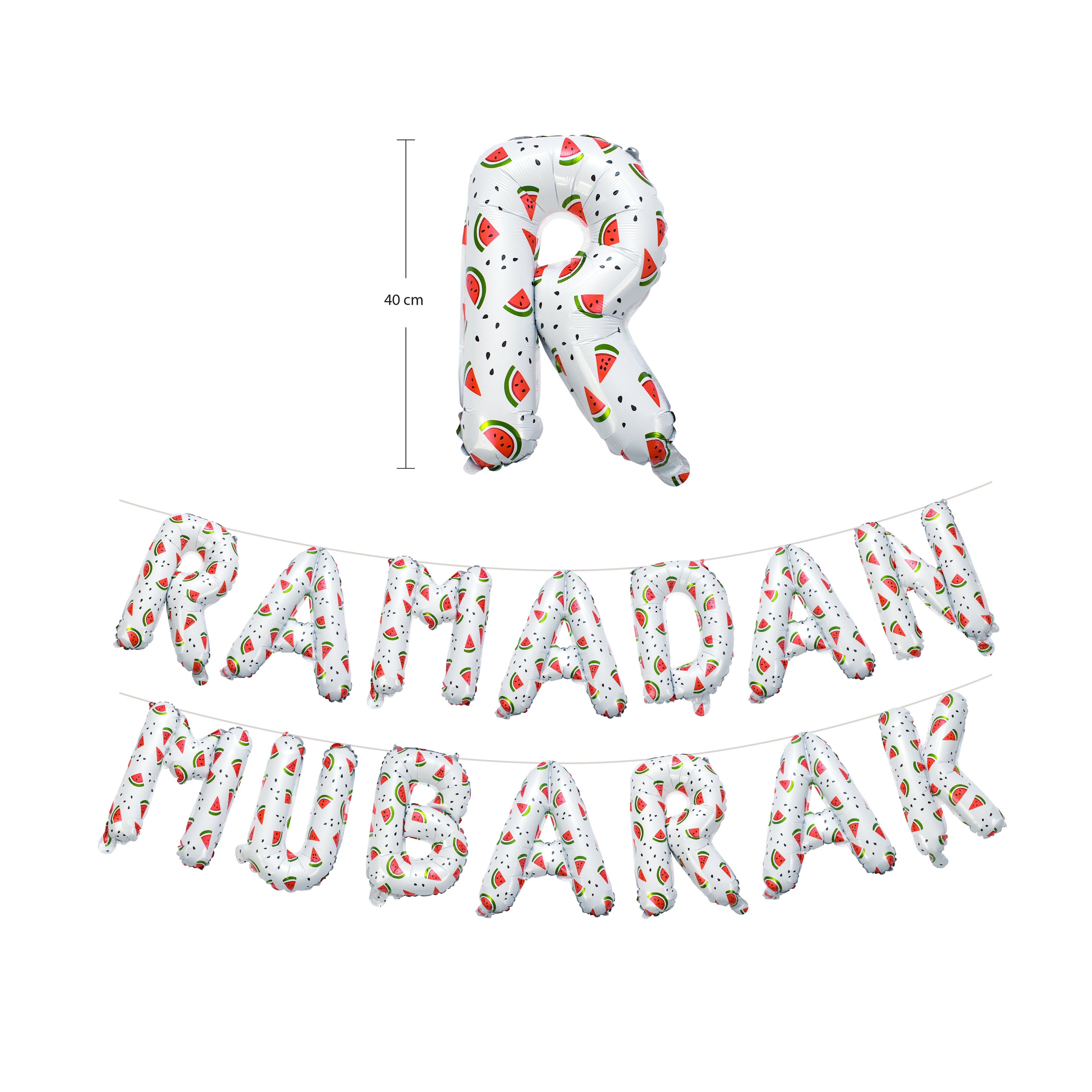 Ramadan Palestine Themed Decoration | Ramadan Mubarak Watermelon Foil Letter Balloons Hanging Decoration White