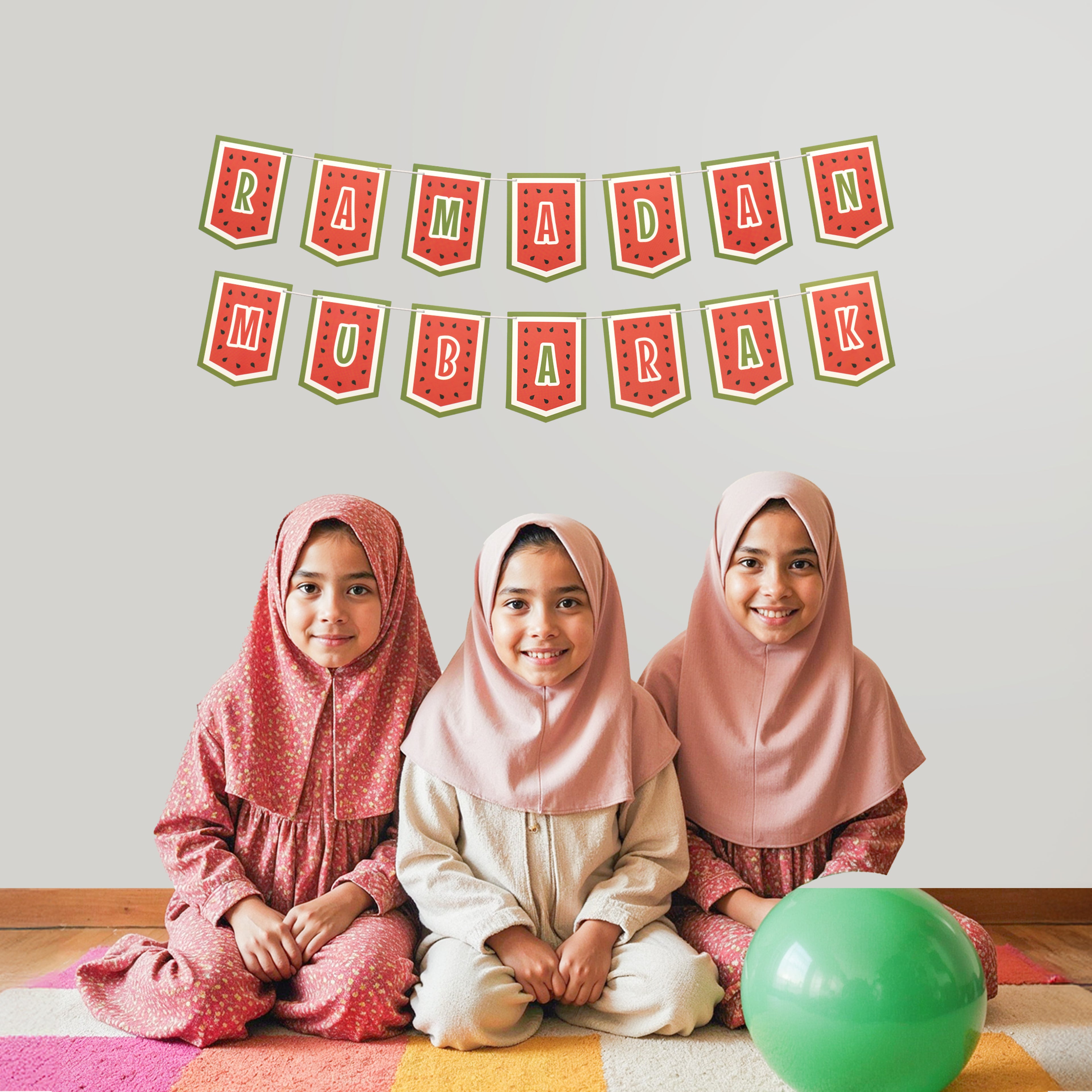 Ramadan Mubarak Palestine Themed Bunting - Watermelon Themed Decoration - Ramadan Party Banner