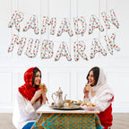 Ramadan Palestine Themed Decoration | Ramadan Mubarak Watermelon Foil Letter Balloons Hanging Decoration White