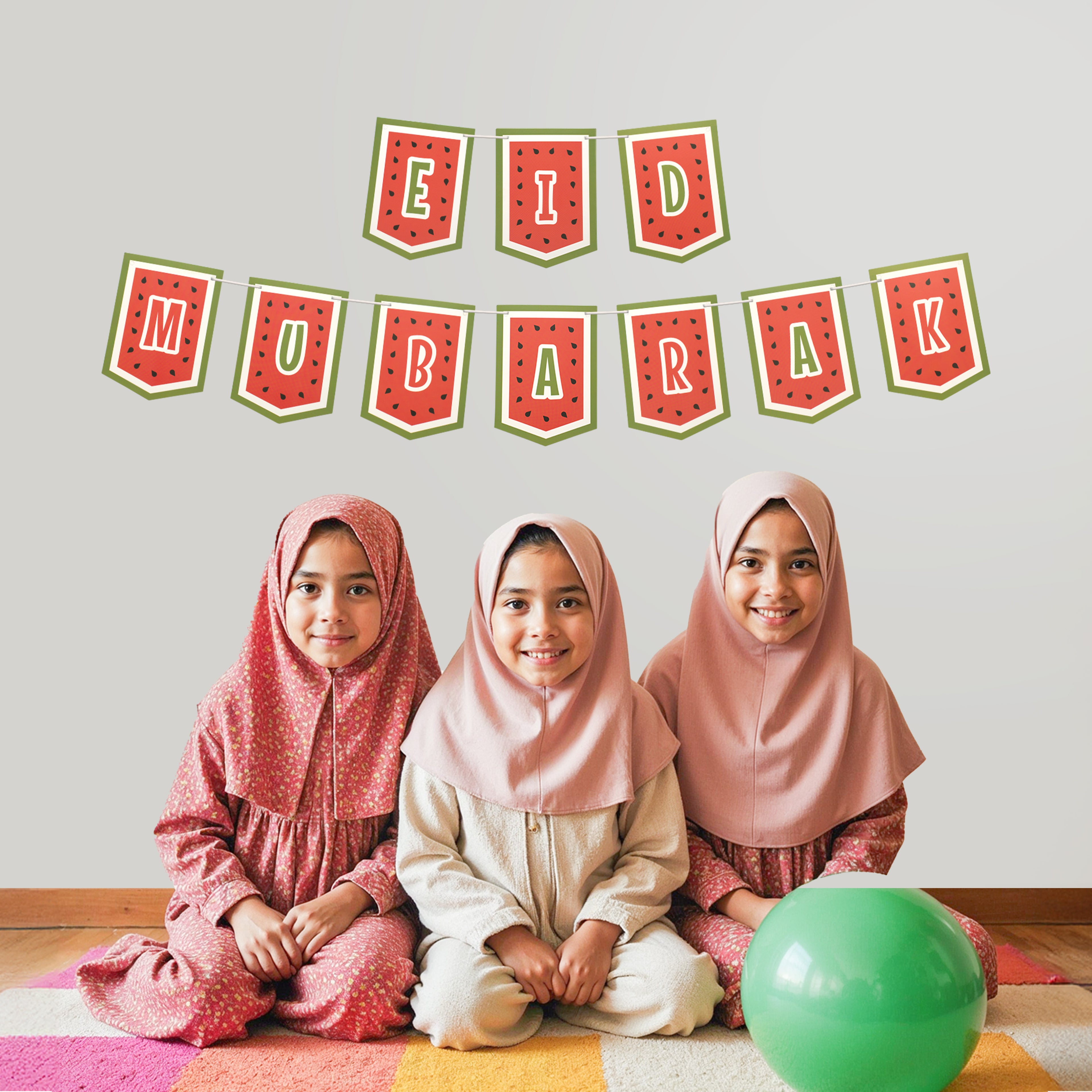 Eid Mubarak Palestine Themed Bunting - Watermelon Themed Decoration - Ramadan Party Banner