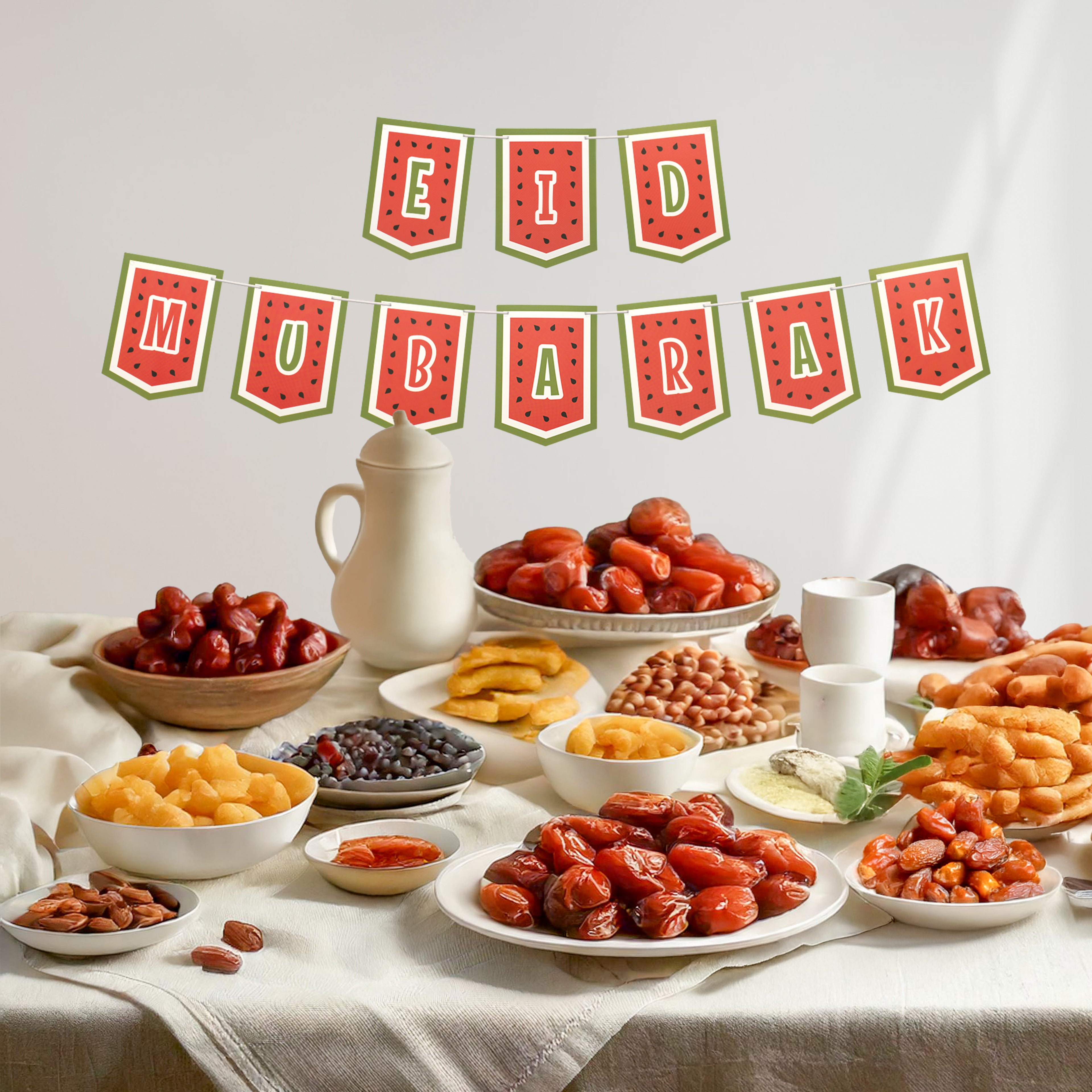 Eid Mubarak Palestine Themed Bunting - Watermelon Themed Decoration - Ramadan Party Banner