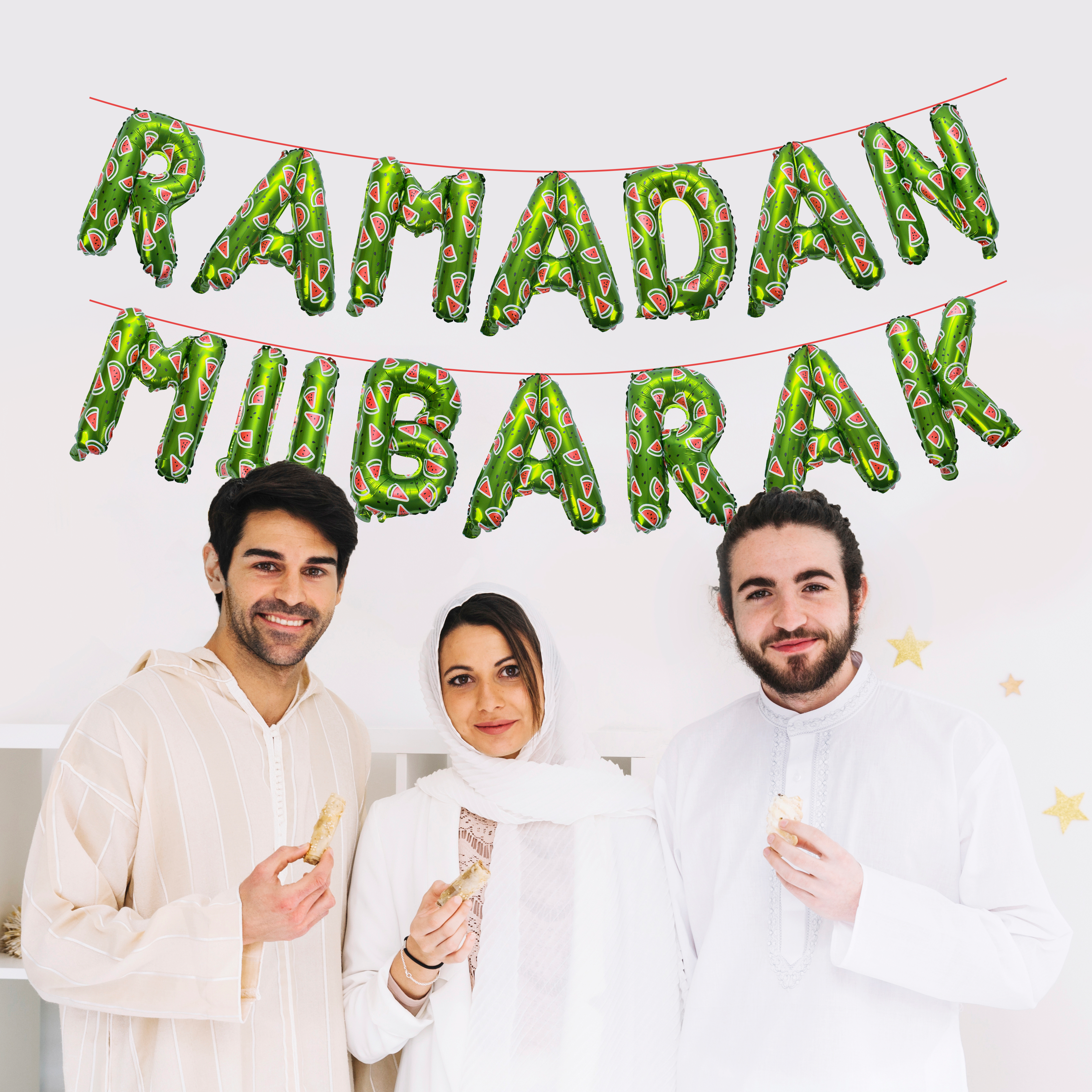 Ramadan  Palestine Themed Decoration | Ramadan Mubarak Watermelon Foil Letter Balloons Hanging Decoration Green