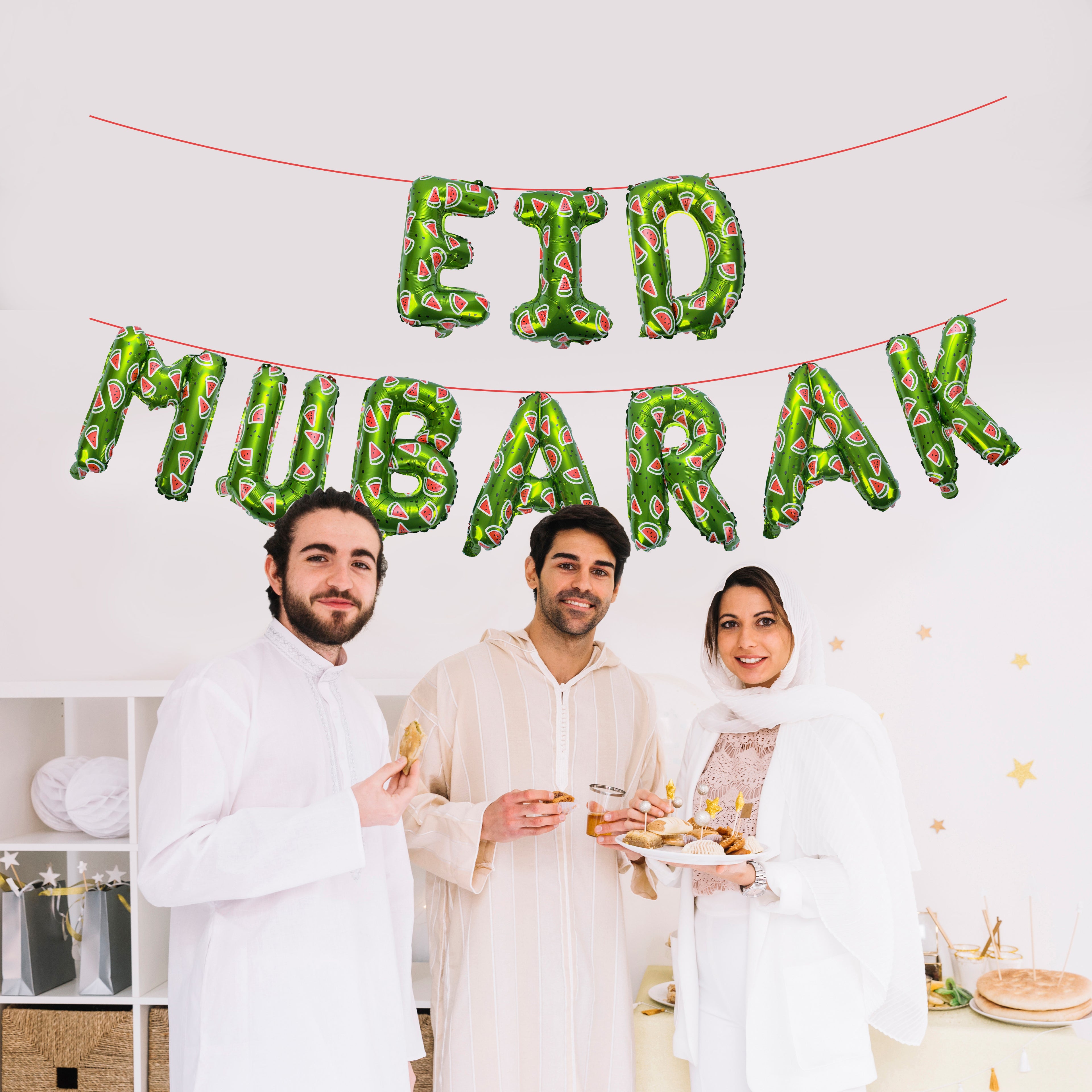 Eid Mubarak Palestine Themed Decoration| Eid Mubarak Watermelon Foil Letter Balloons Hanging Decoration Green