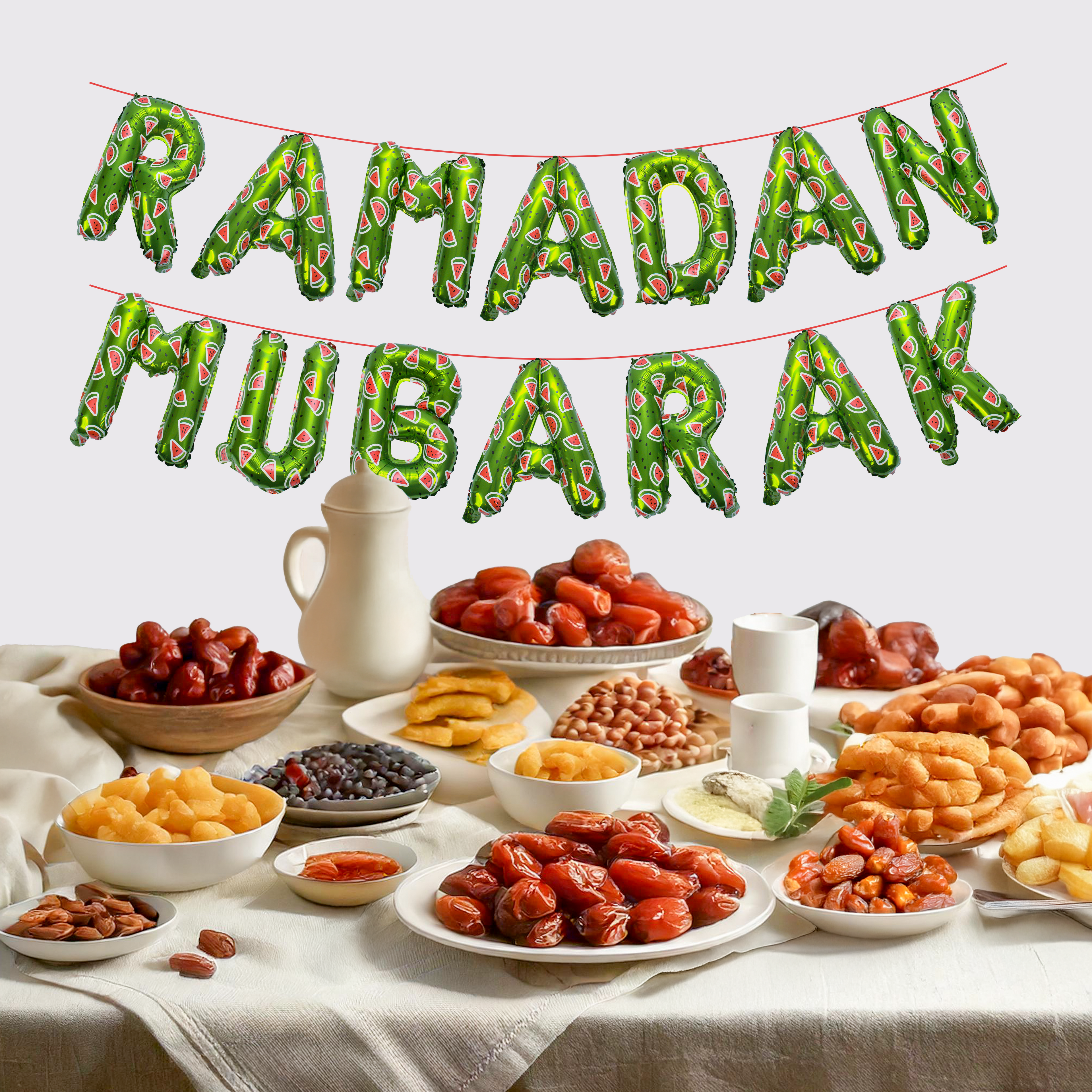 Ramadan  Palestine Themed Decoration | Ramadan Mubarak Watermelon Foil Letter Balloons Hanging Decoration Green