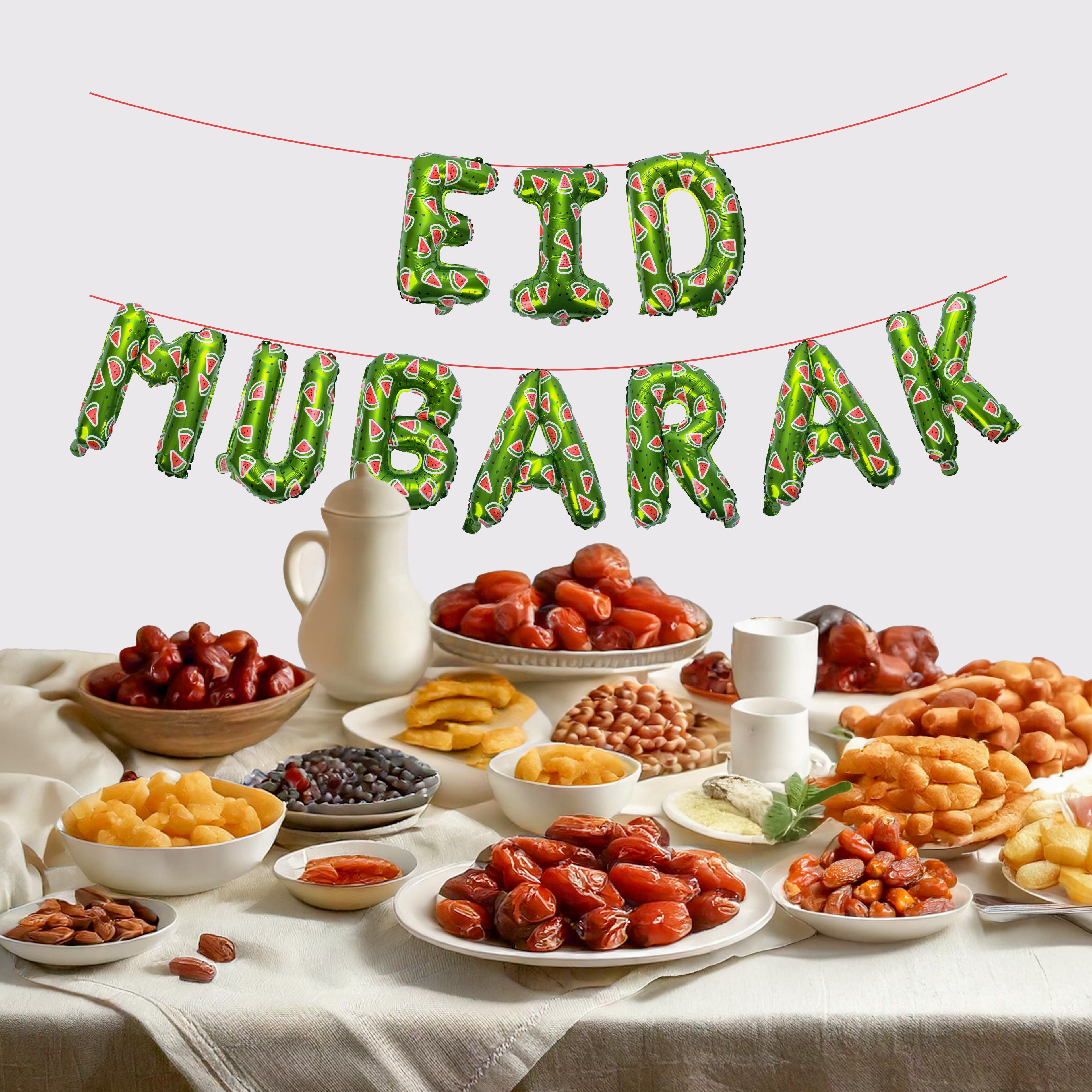 Eid Mubarak Palestine Themed Decoration| Eid Mubarak Watermelon Foil Letter Balloons Hanging Decoration Green