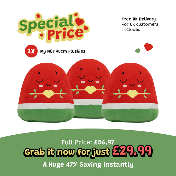 Pack of 3 Watermelon Plushie - 40cm Soft Cuddly Pillow Adorable Fruit Plush Muslim Doll [SPECIAL DEAL]  | A beautiful Ramadan & Eid Gift for Loved Ones