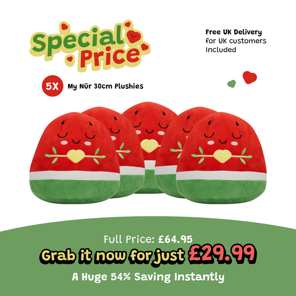 Pack of 5 Watermelon Plushie - 30cm Soft Cuddly Pillow Adorable Fruit Plush Muslim Doll [SPECIAL DEAL] | A beautiful Ramadan & Eid Gift for Loved Ones