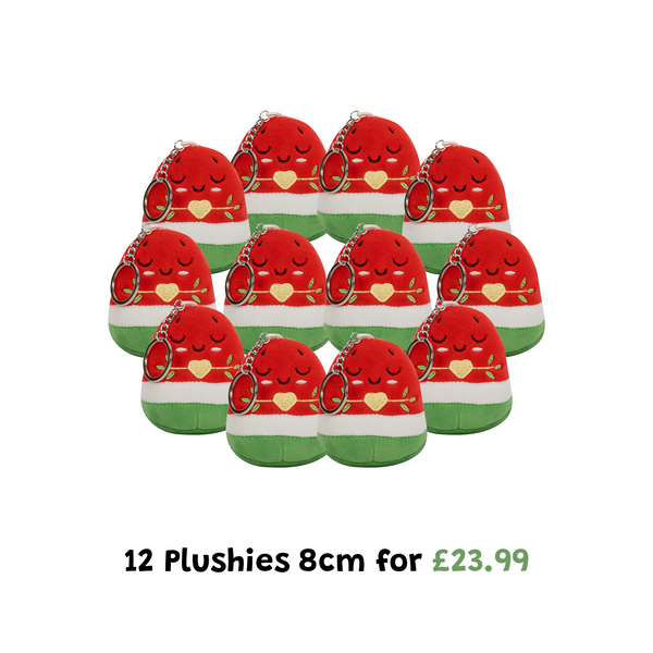 Pack of 12 - 8cm Nür the Watermelon Plushie Keyrings | Soft Cuddly Toy