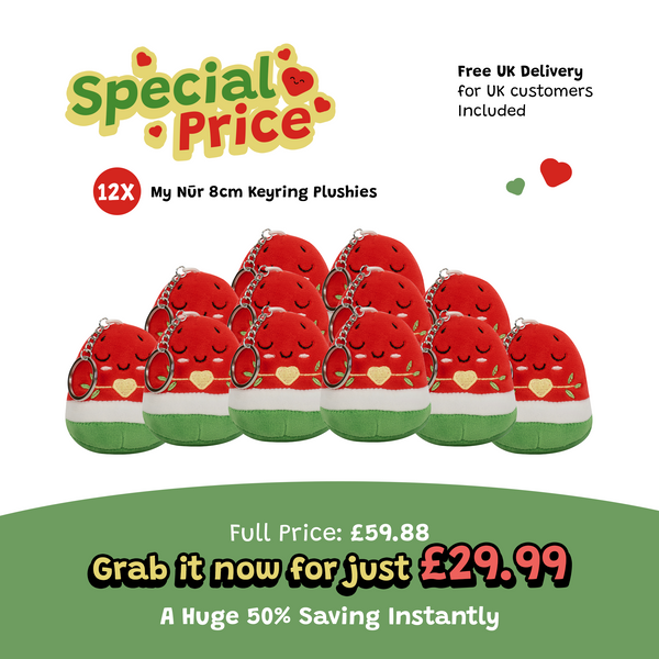 Pack of 12 - 8cm Nür the Watermelon Plushie Keyrings [SPECIAL DEAL] | Soft Cuddly Toy | A beautiful Ramadan & Eid Gift for Loved Ones