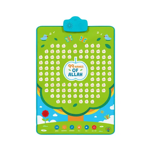 99 Names of Allah interactive wall art with a teal speaker unit and butterflies, front view