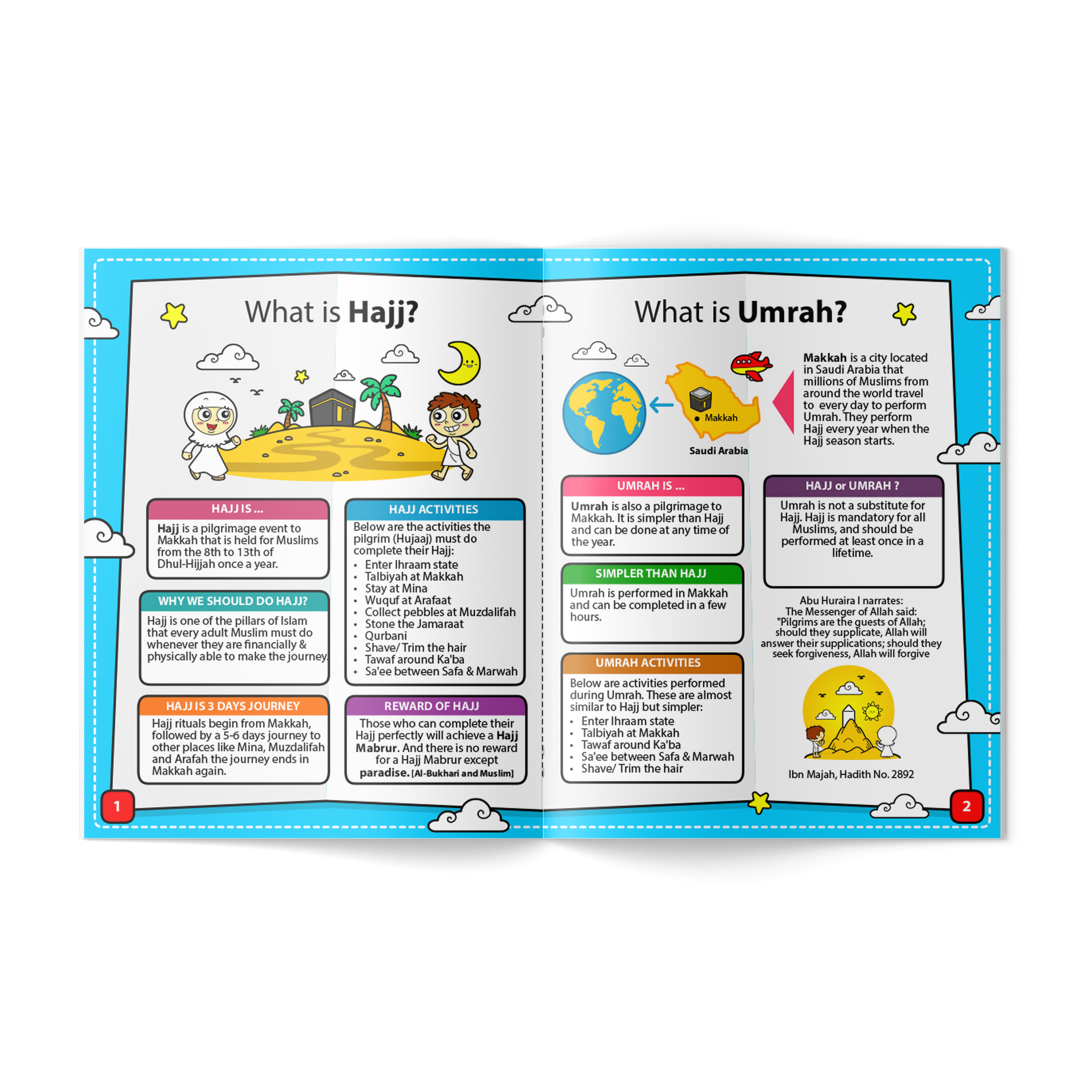 Hajj and Umrah activity Booklet, Hajj and umrah, what is hajj amd umrah, how to explain hajj to kids, how to explain umrah to kids, guide to islam, homeschool islamic book
