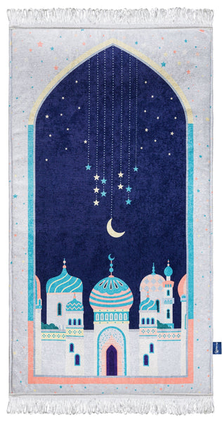 Adult Padded Prayer Mat with Blue Crescent Moon Design