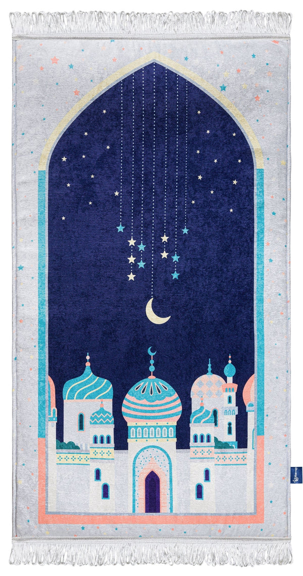 Adult Padded Prayer Mat with Blue Crescent Moon Design
