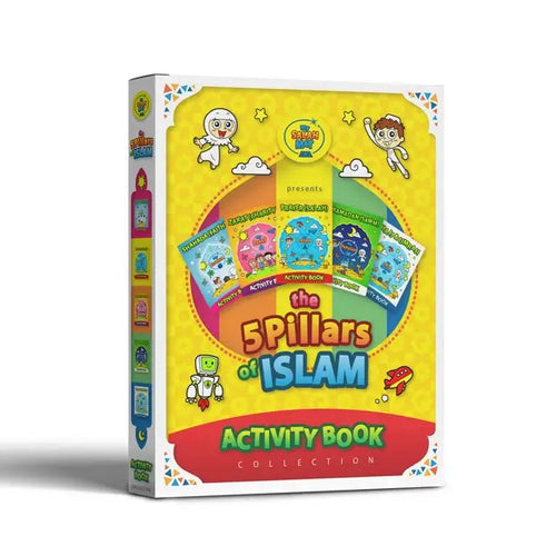 5 Pillars of Islam activity book collection box with the five booklets pictured on the front