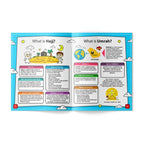 Open activity book pages explaining what Hajj is and what Umrah is