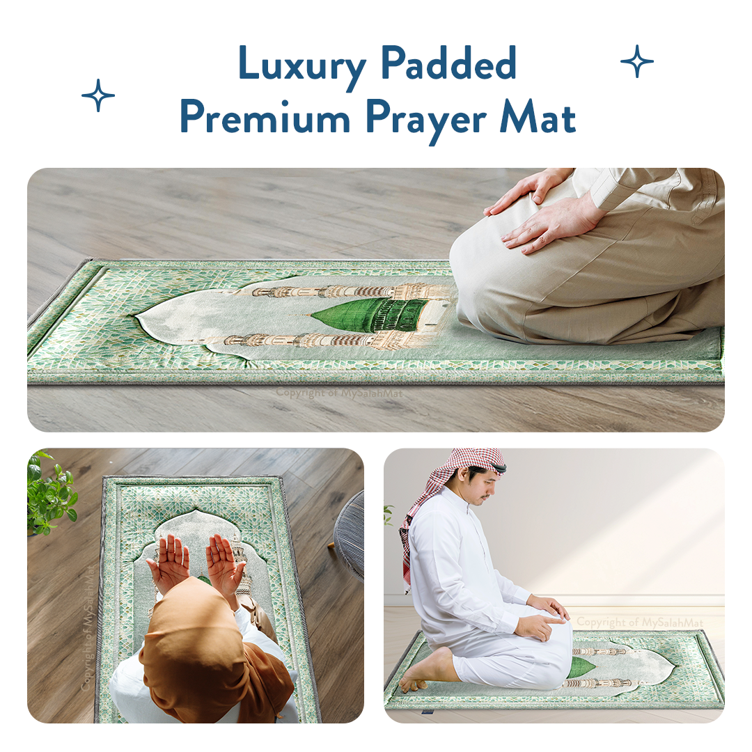 Adult Padded Prayer Mat with Al-Masjid an-Nabawi Design by Urban Rugs UK | Ramadan & Eid Gift