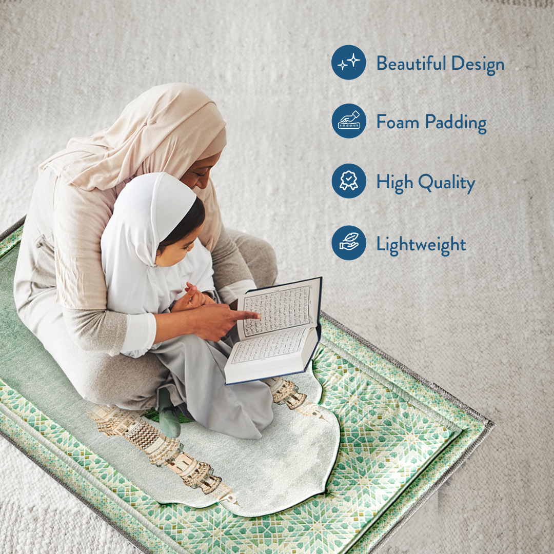 Adult Padded Prayer Mat with Al-Masjid an-Nabawi Design by Urban Rugs UK | Ramadan & Eid Gift