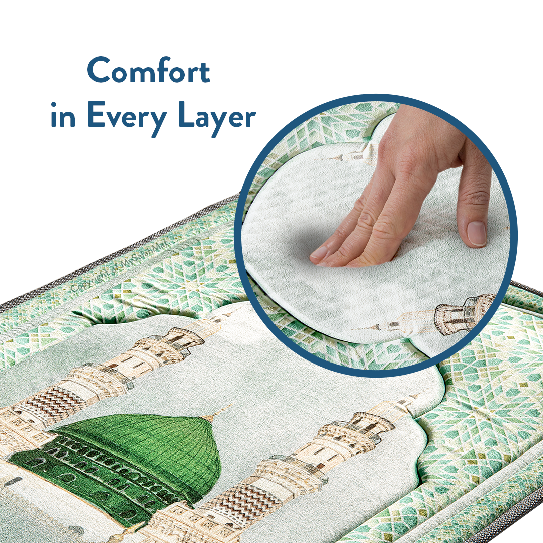 Adult Padded Prayer Mat with Al-Masjid an-Nabawi Design by Urban Rugs UK | Ramadan & Eid Gift