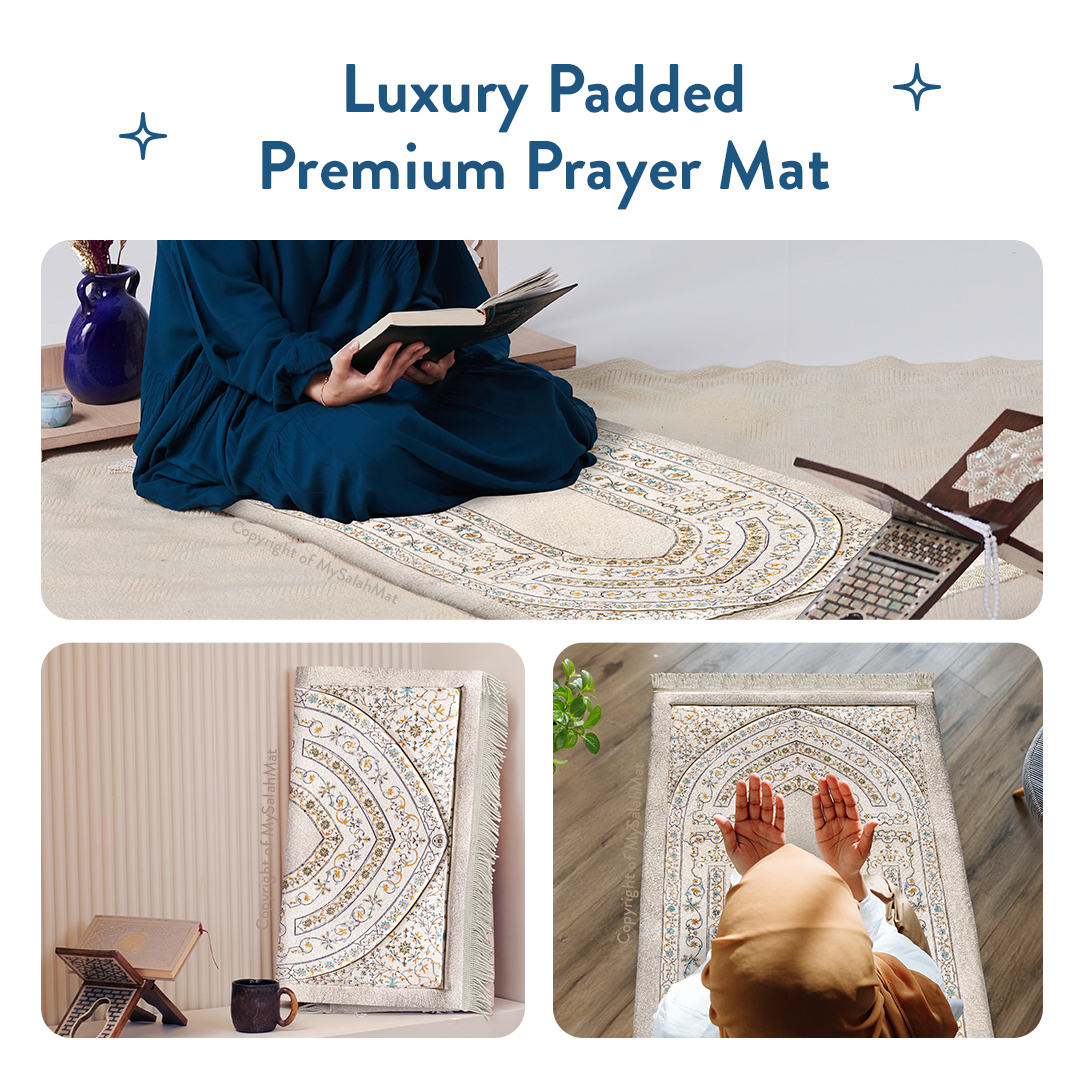 Adult Premium Padded Prayer Mat with Antique Indian Arch Design | Urban Rugs UK | Ramadan & Eid Gift
