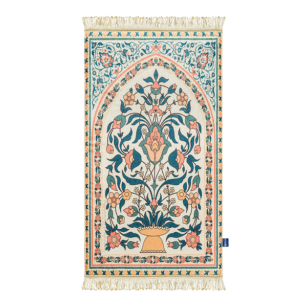 Adult Padded Prayer Mat with Teal and Coral Floral Design | Urban Rugs UK