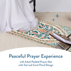 Adult Padded Prayer Mat with Teal and Coral Floral Design | Urban Rugs UK | Ramadan & Eid Gift