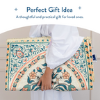 Adult Padded Prayer Mat with Teal and Coral Floral Design | Urban Rugs UK | Ramadan & Eid Gift