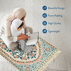 Adult Padded Prayer Mat with Teal and Coral Floral Design | Urban Rugs UK | Ramadan & Eid Gift