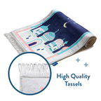 Adult Padded Prayer Mat with Blue Crescent Moon Design | Urban Rugs UK | A beautiful Ramadan & Eid Gift for Loved Ones