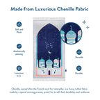 Adult Padded Prayer Mat with Blue Crescent Moon Design | Urban Rugs UK | A beautiful Ramadan & Eid Gift for Loved Ones