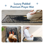 Adult Padded Prayer Mat with Dark Arabic Calligraphy Design by Urban Rugs UK | A beautiful Ramadan & Eid Gift for Loved Ones