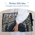 Adult Padded Prayer Mat with Dark Arabic Calligraphy Design by Urban Rugs UK | A beautiful Ramadan & Eid Gift for Loved Ones