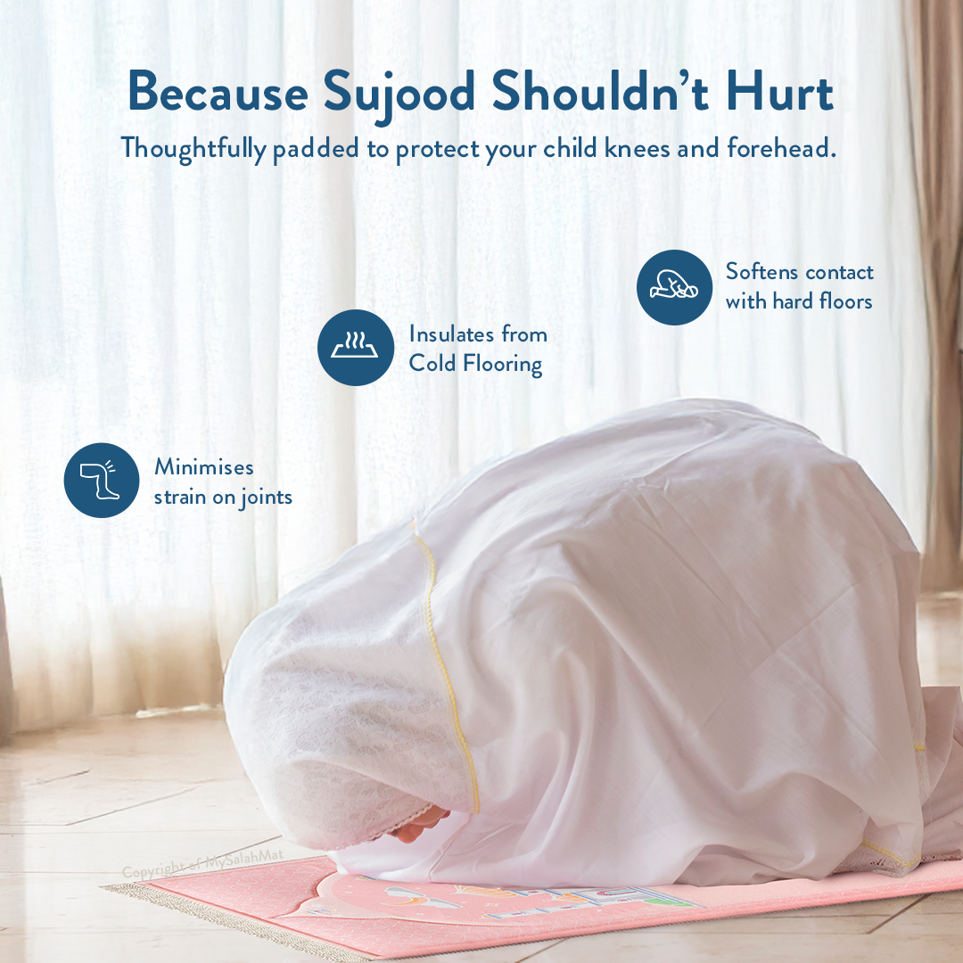 Padded Kids Prayer Mat with Blush Pink Design | Urban Rugs UK | Ramadan & Eid Gift