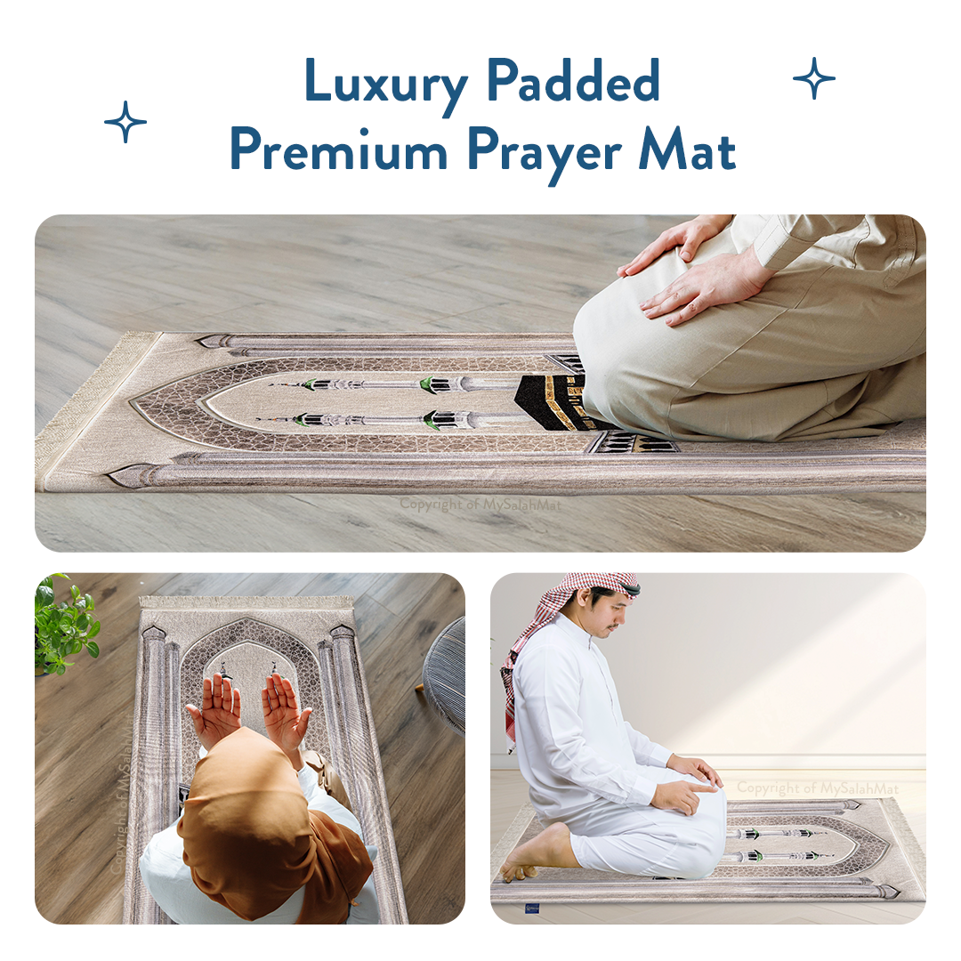 Adult Premium Padded Prayer Mat with Masjid al-Haram Design | Urban Rugs UK | A beautiful Ramadan & Eid Gift for Loved Ones