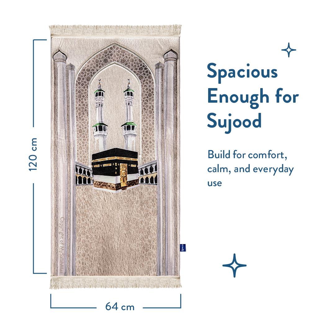 Adult Premium Padded Prayer Mat with Masjid al-Haram Design | Urban Rugs UK | A beautiful Ramadan & Eid Gift for Loved Ones