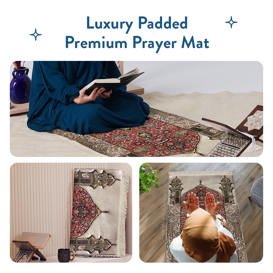 Adult Padded Prayer Mat with Reddish Flory Design by Urban Rugs UK | A beautiful Ramadan & Eid Gift for Loved Ones