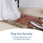 Adult Padded Prayer Mat with Reddish Flory Design by Urban Rugs UK | A beautiful Ramadan & Eid Gift for Loved Ones