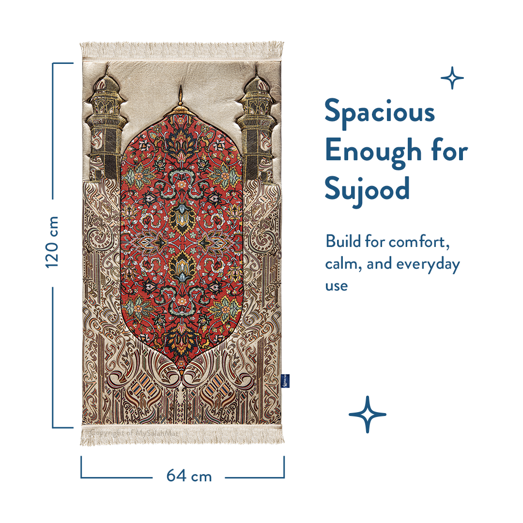 Adult Padded Prayer Mat with Reddish Flory Design by Urban Rugs UK | A beautiful Ramadan & Eid Gift for Loved Ones