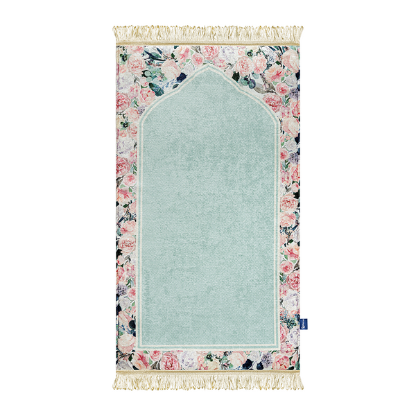 Adult Padded Prayer Mat with Soft Mint Floral Design | Urban Rugs UK