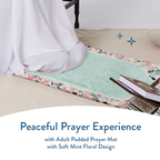 Adult Padded Prayer Mat with Soft Mint Floral Design | Urban Rugs UK | Ramadan & Eid Gift