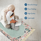 Adult Padded Prayer Mat with Soft Mint Floral Design | Urban Rugs UK | Ramadan & Eid Gift